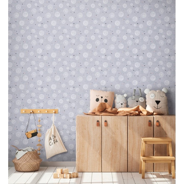 Papel pintado de espirales fondo efecto textil gris lavanda liso - Mia Whimsical 684861