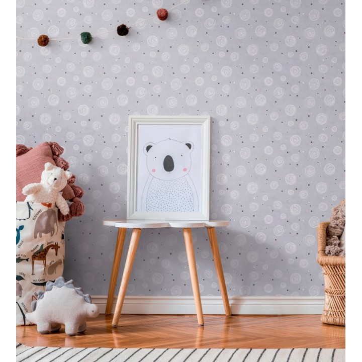 Papel pintado de espirales fondo efecto textil gris lavanda liso - Mia Whimsical 684861