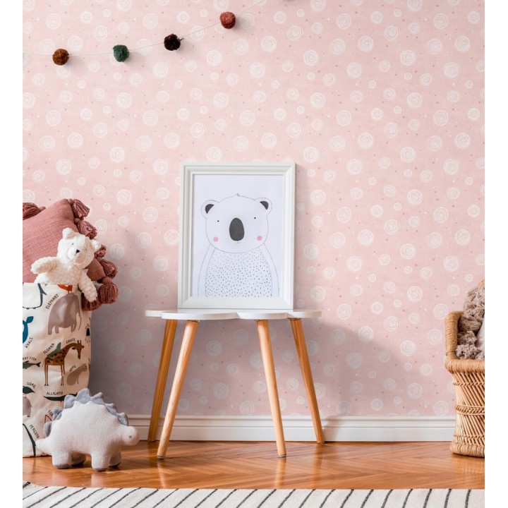 Papel pintado de espirales fondo efecto textil rosa liso - Mia Whimsical 684862