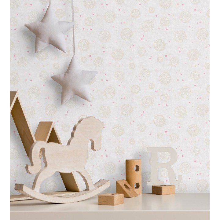 Papel pintado de espirales fondo efecto textil blanco y crema liso - Mia Whimsical 684863