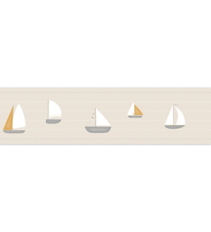 Cenefa infantil de barcos veleros beige - Kids Boats 126643