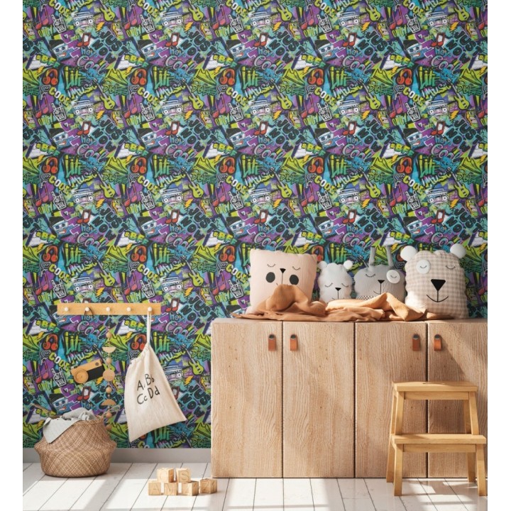 Papel pintado graffiti de música neon juvenil - Rio Funky 684866