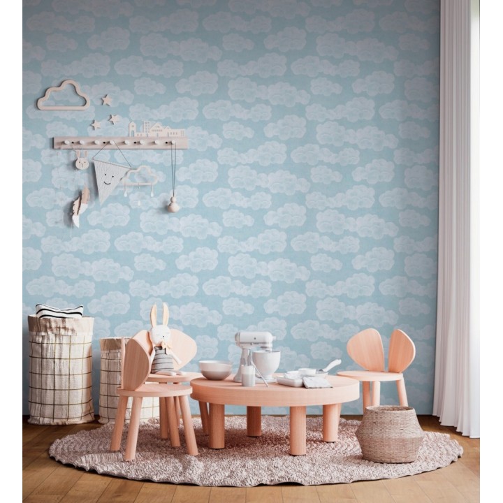 Papel pintado nubes algodón color azul cielo suave para niños y bebe - Sugar Puffy 684867