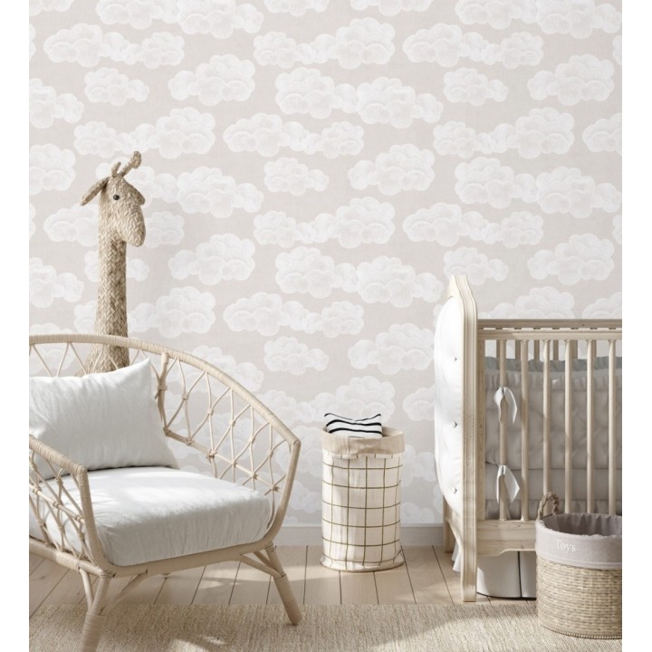 Papel pintado nubes algodón color beige neutro suave para niños y bebe - Sugar Puffy 684869