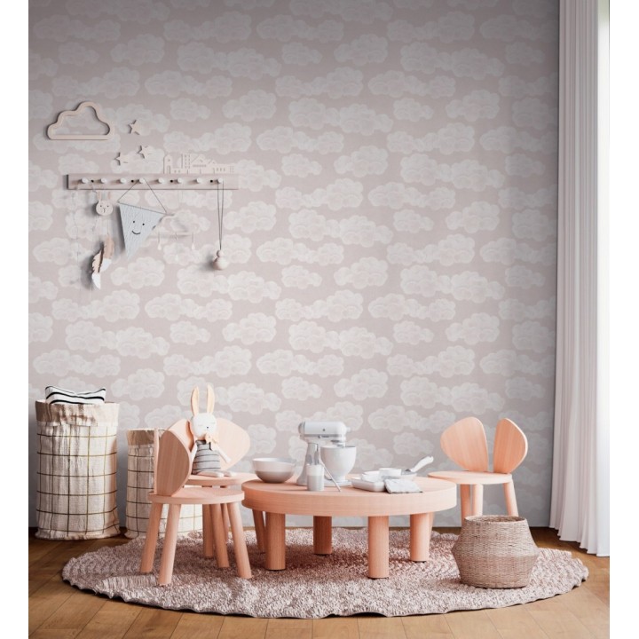Papel pintado nubes algodón color beige neutro suave para niños y bebe - Sugar Puffy 684869