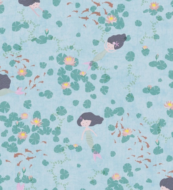 Papel pintado sirena mágica y nenúfares mar azul - Ariel Dreamy 684872