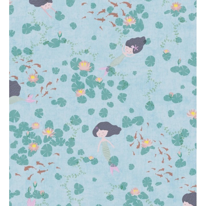Papel pintado sirena mágica y nenúfares mar azul - Ariel Dreamy 684872