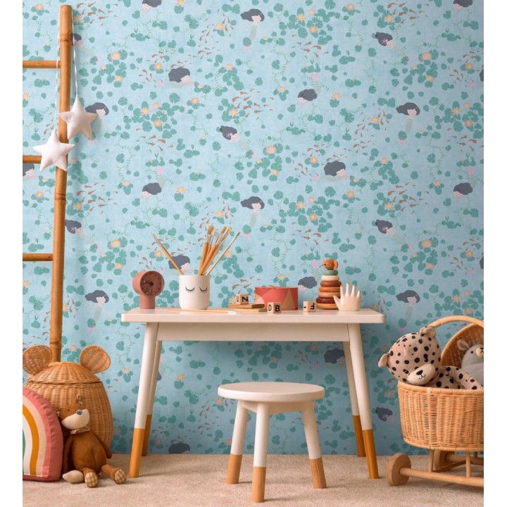 Papel pintado sirena mágica y nenúfares mar azul - Ariel Dreamy 684872