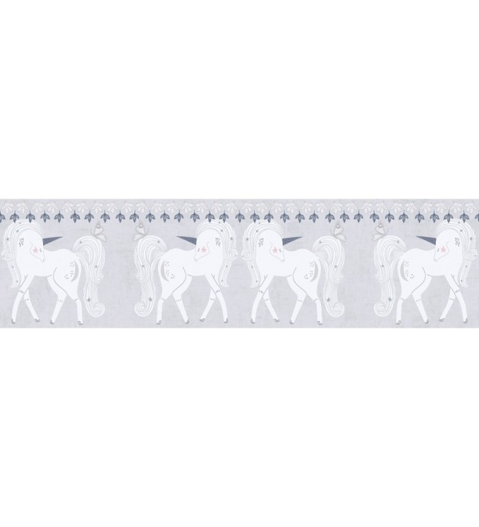 Cenefa de papel pintado de unicornios mágicos color gris lavanda - Foxy Magical 684873