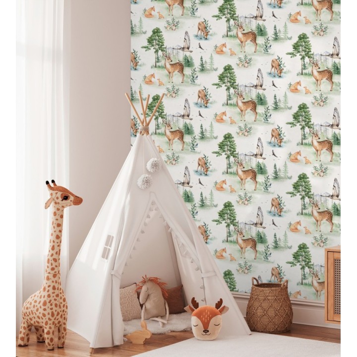 Papel pintado bosque infantil de ciervos zorros conejos águilas y búhos - Yellowstone Animals 684877