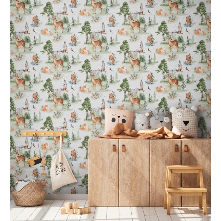 Papel pintado bosque infantil de ciervos zorros conejos águilas y búhos - Yellowstone Animals 684877