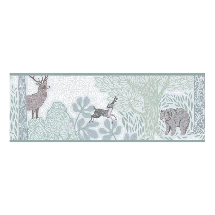 Cenefa de papel pintado bosque con osos y ciervos infantil - Bambi Bear 684880