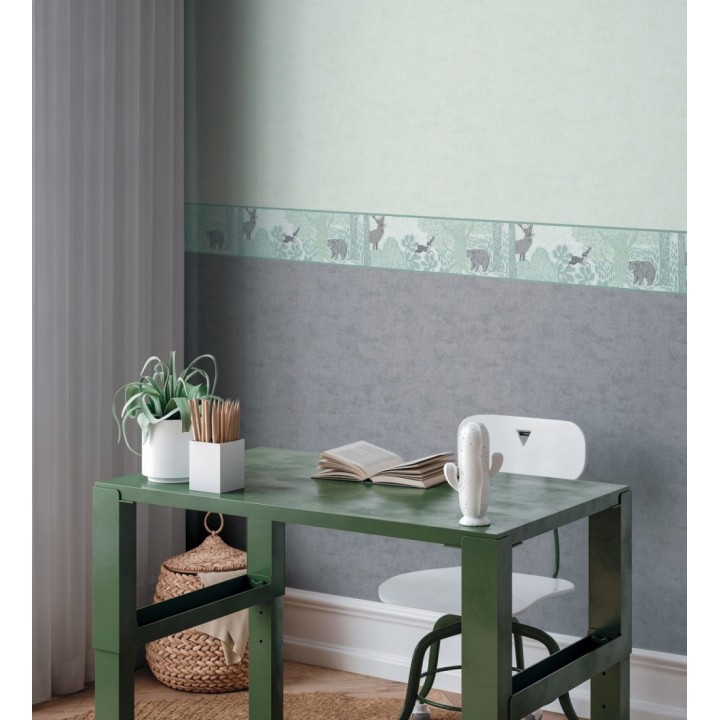 Cenefa de papel pintado bosque con osos y ciervos infantil - Bambi Bear 684880