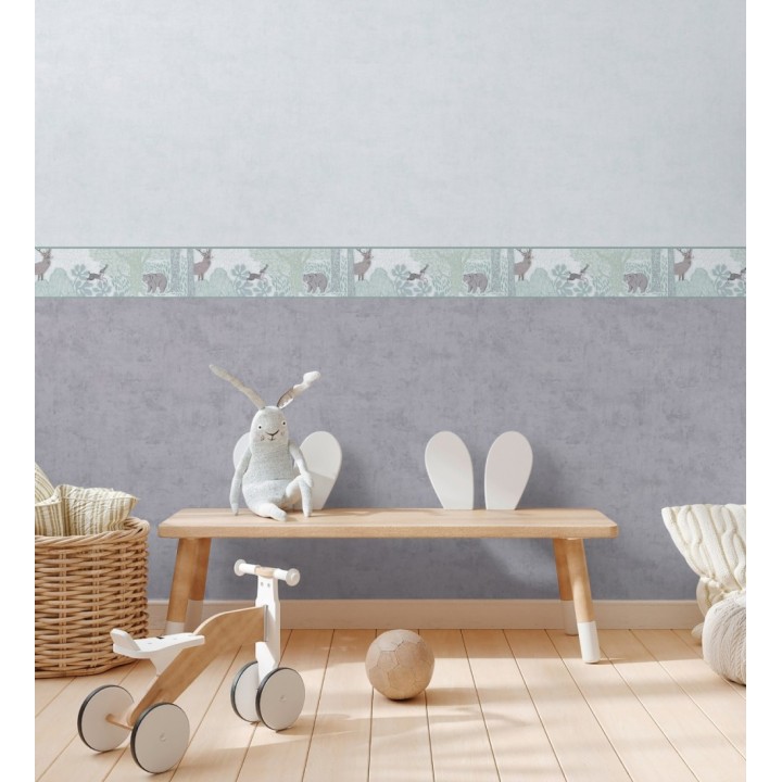 Cenefa de papel pintado bosque con osos y ciervos infantil - Bambi Bear 684880