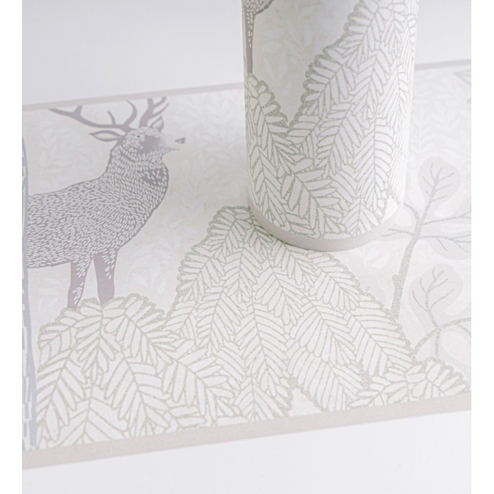 Cenefa de papel pintado bosque con osos y ciervos infantil gris y beige - Bambi Bear 684881