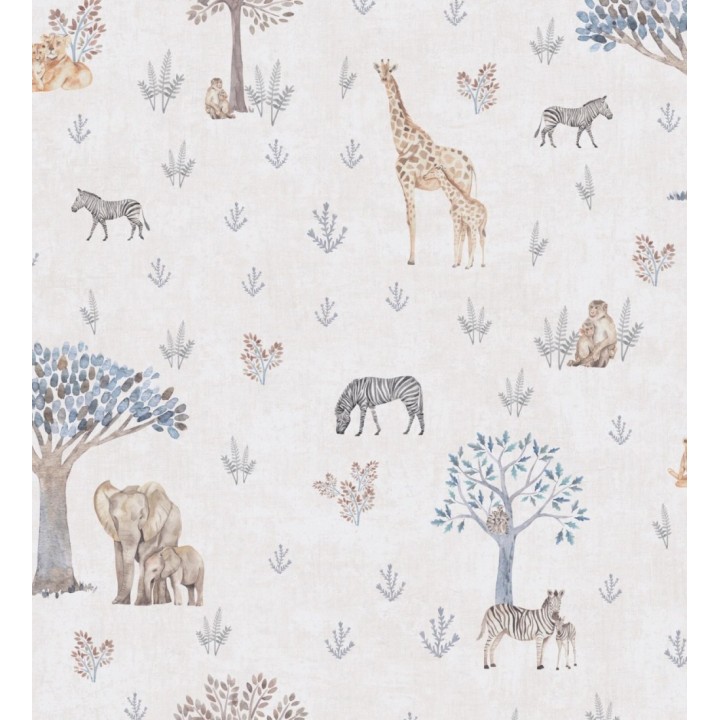 Papel pintado de árboles jirafas monos cebras y elefantes infantil - Safari Dreamy 684882