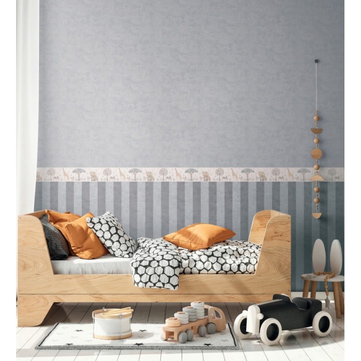 Cenefa de papel pintado con árboles jirafas cebras y elefantes infantil - Safari Dreamy 684883
