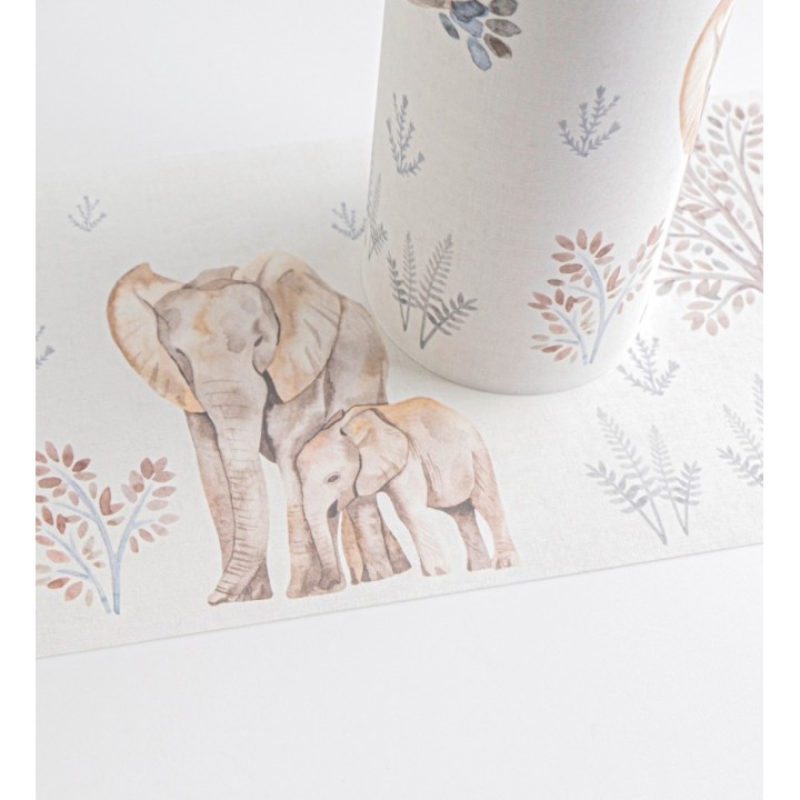 Cenefa de papel pintado con árboles jirafas cebras y elefantes infantil - Safari Dreamy 684883