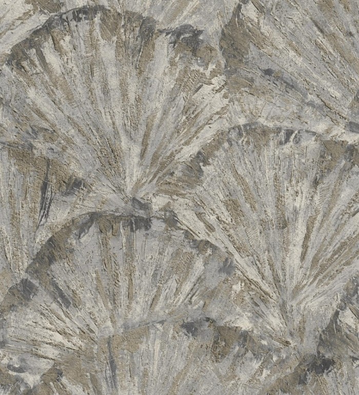 Papel pintado abanicos al óleo texturizado tonos piedra - Bellagio Gilded 684884