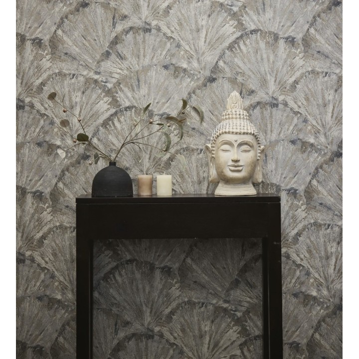 Papel pintado abanicos al óleo texturizado tonos piedra - Bellagio Gilded 684884