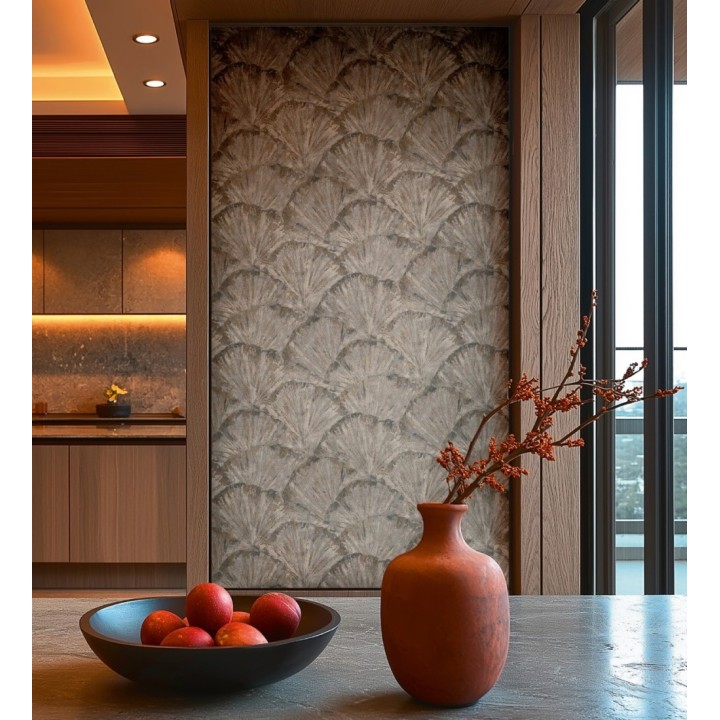 Papel pintado abanicos al óleo texturizado tonos piedra - Bellagio Gilded 684884