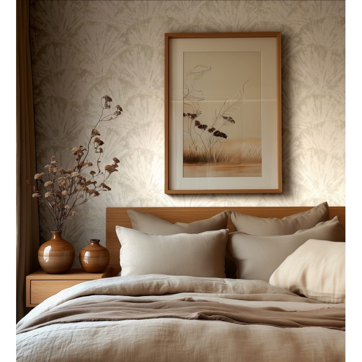 Papel pintado abanicos al óleo texturizado tonos arena - Bellagio Gilded 684885