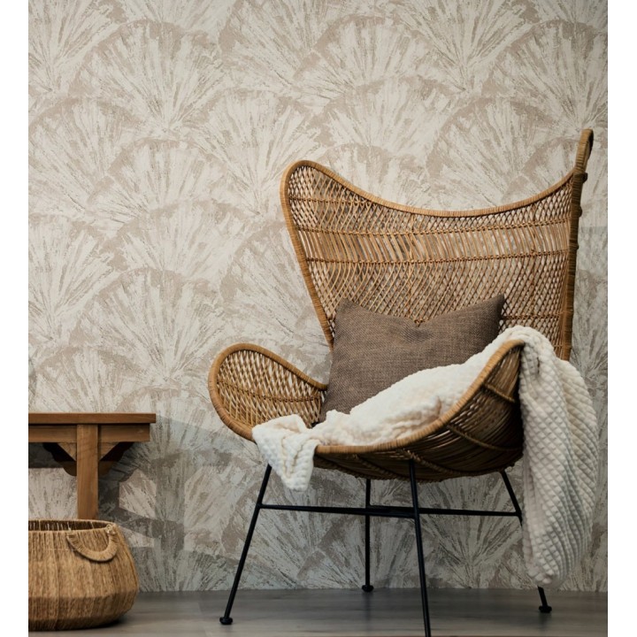 Papel pintado abanicos al óleo texturizado tonos arena - Bellagio Gilded 684885