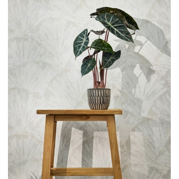 Papel pintado abanicos al óleo texturizado tonos blanco y gris - Bellagio Gilded 684886