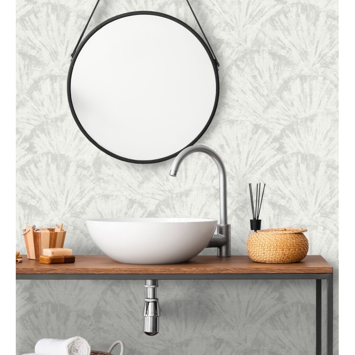 Papel pintado abanicos al óleo texturizado tonos blanco y gris - Bellagio Gilded 684886