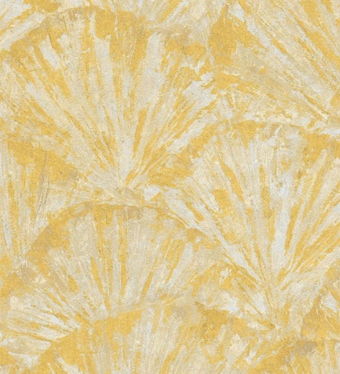 Papel pintado abanicos al óleo texturizado tonos amarillo mostaza - Bellagio Gilded 684887