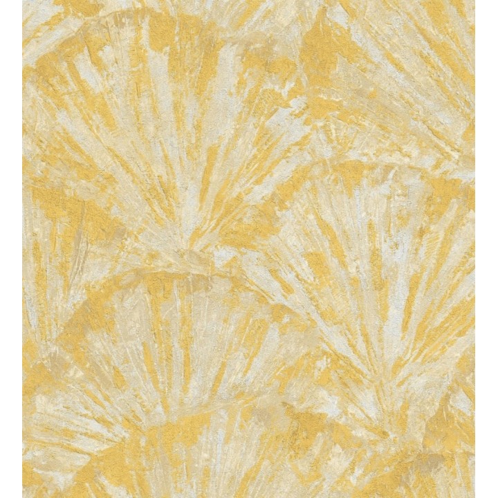 Papel pintado abanicos al óleo texturizado tonos amarillo mostaza - Bellagio Gilded 684887
