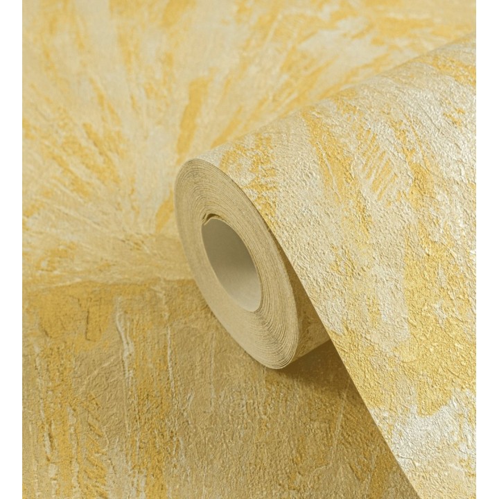 Papel pintado abanicos al óleo texturizado tonos amarillo mostaza - Bellagio Gilded 684887