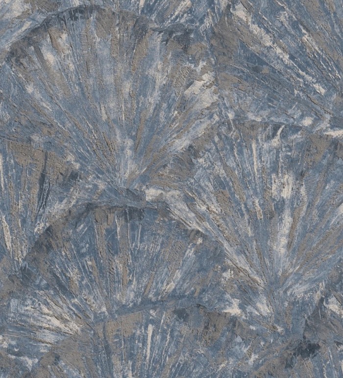 Papel pintado abanicos al óleo texturizado tonos azul oscuro - Bellagio Gilded 684888