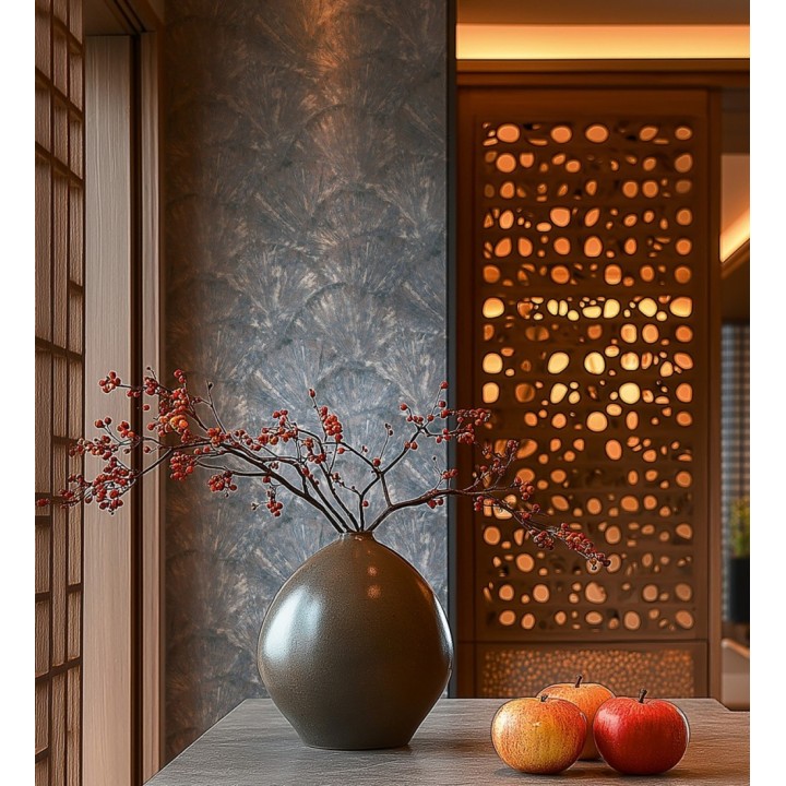 Papel pintado abanicos al óleo texturizado tonos azul oscuro - Bellagio Gilded 684888