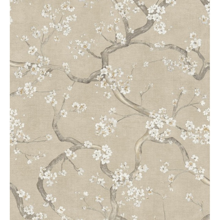 Papel pintado flores blancas fondo texturizado tonos beige tostado - Katsura Elegant 684890