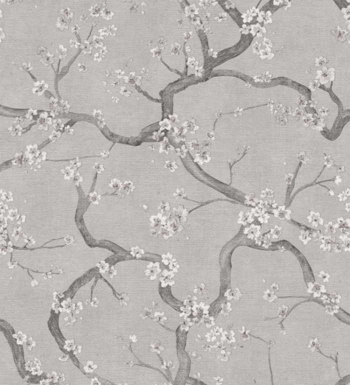 Papel pintado flores blancas fondo texturizado tonos grises - Katsura Elegant 684891