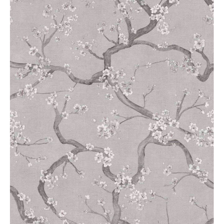 Papel pintado flores blancas fondo texturizado tonos grises - Katsura Elegant 684891