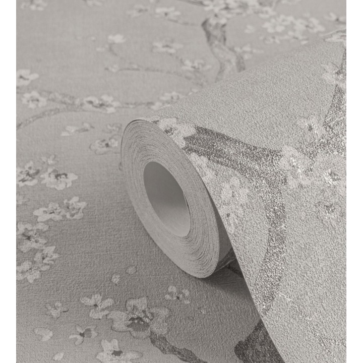 Papel pintado flores blancas fondo texturizado tonos grises - Katsura Elegant 684891