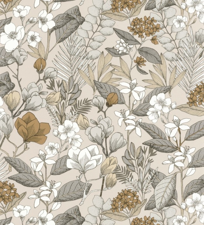 Papel pintado flores y hojas artísticas - Madison Country 126653