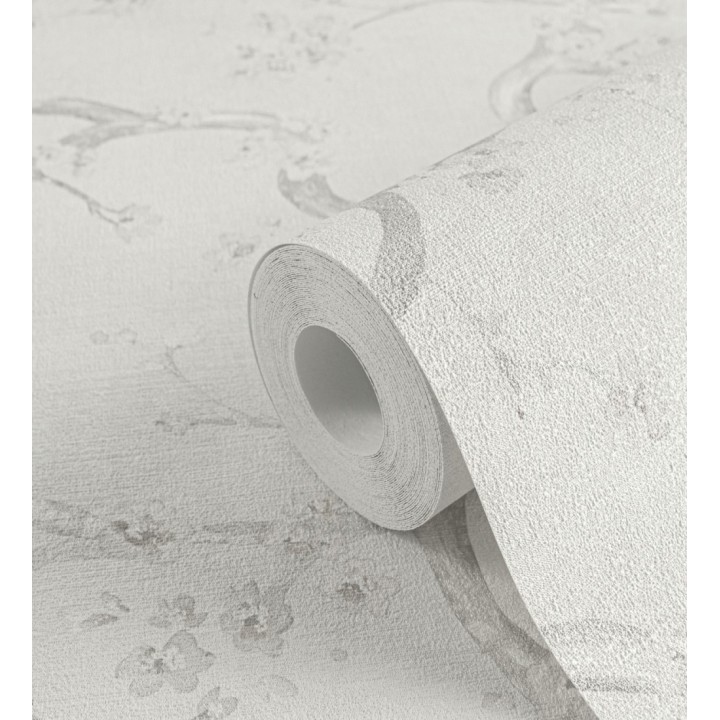 Papel pintado flores rosa y blanco fondo texturizado tonos blanco - Katsura Elegant 684893