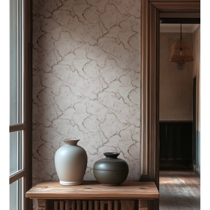 Papel pintado flores rosa y blanco fondo texturizado tonos blanco - Katsura Elegant 684893