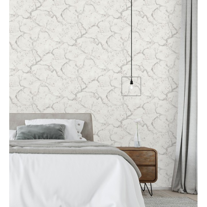 Papel pintado flores rosa y blanco fondo texturizado tonos blanco - Katsura Elegant 684893