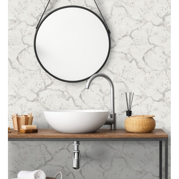 Papel pintado flores rosa y blanco fondo texturizado tonos blanco - Katsura Elegant 684893