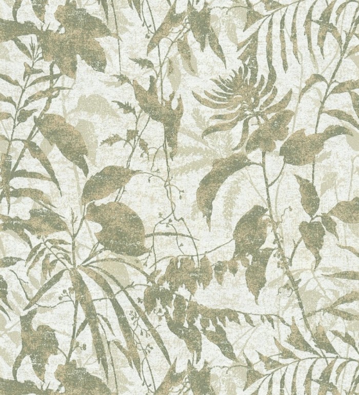 Papel pintado selva vintage de hojas verdes fondo blanco roto - Hibiscus Radiant 684894