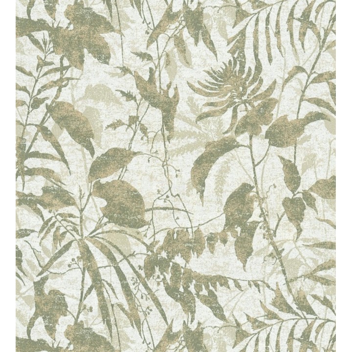 Papel pintado selva vintage de hojas verdes fondo blanco roto - Hibiscus Radiant 684894