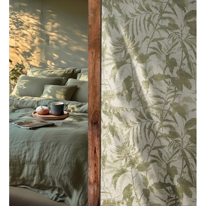 Papel pintado selva vintage de hojas verdes fondo blanco roto - Hibiscus Radiant 684894