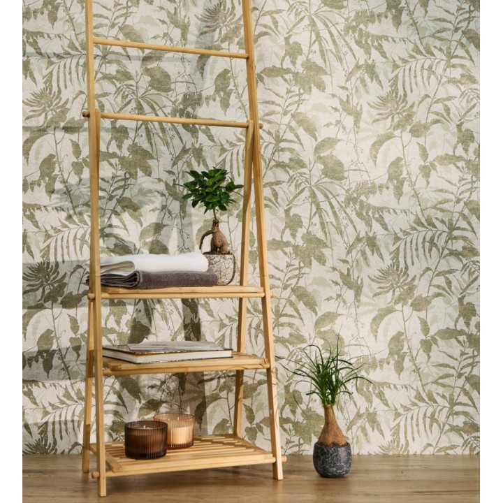 Papel pintado selva vintage de hojas verdes fondo blanco roto - Hibiscus Radiant 684894