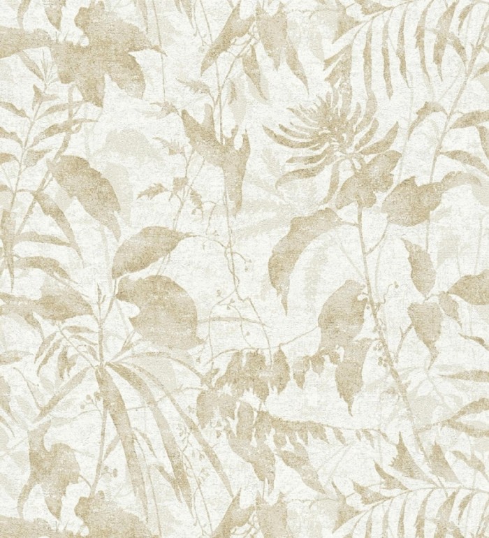 Papel pintado selva vintage de hojas beige fondo blanco roto - Hibiscus Radiant 684895