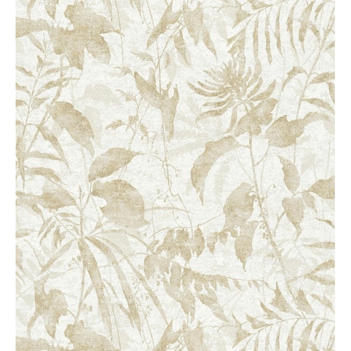 Papel pintado selva vintage de hojas beige fondo blanco roto - Hibiscus Radiant 684895