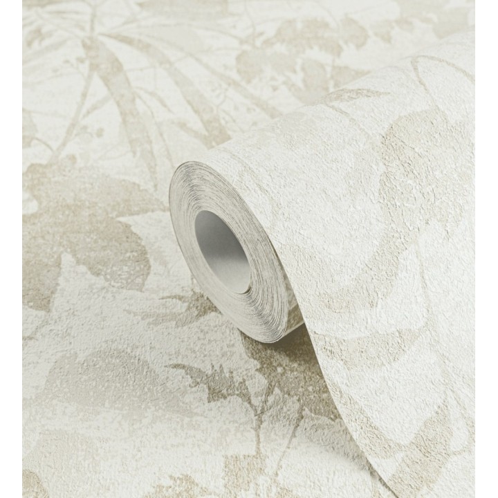 Papel pintado selva vintage de hojas beige fondo blanco roto - Hibiscus Radiant 684895